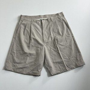 Nike Golf Shorts Mens 36 Beige Chino Pleated Front Polyester Dri Fit Swoosh Logo